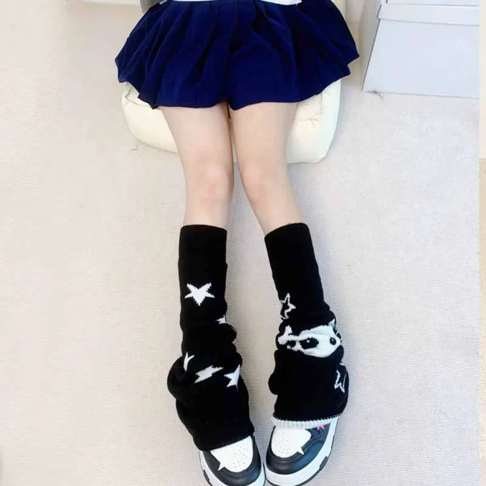 Women's Lolita Y2k Punk Gothic Steam Harajuk Winter Spicy Girls Star Personality Black White Cross Horn Wide Leg Warmers Cover