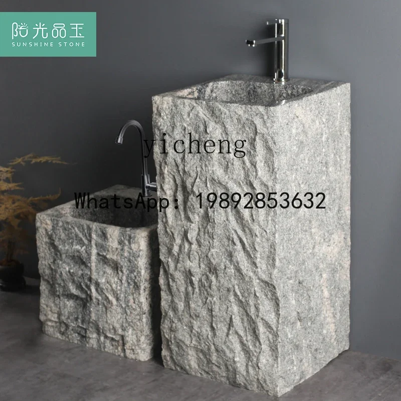 b9 Outdoor Courtyard Column Basin Natural Stone Wash Basin Villa Garden Balcony Sink Integrated Washstand