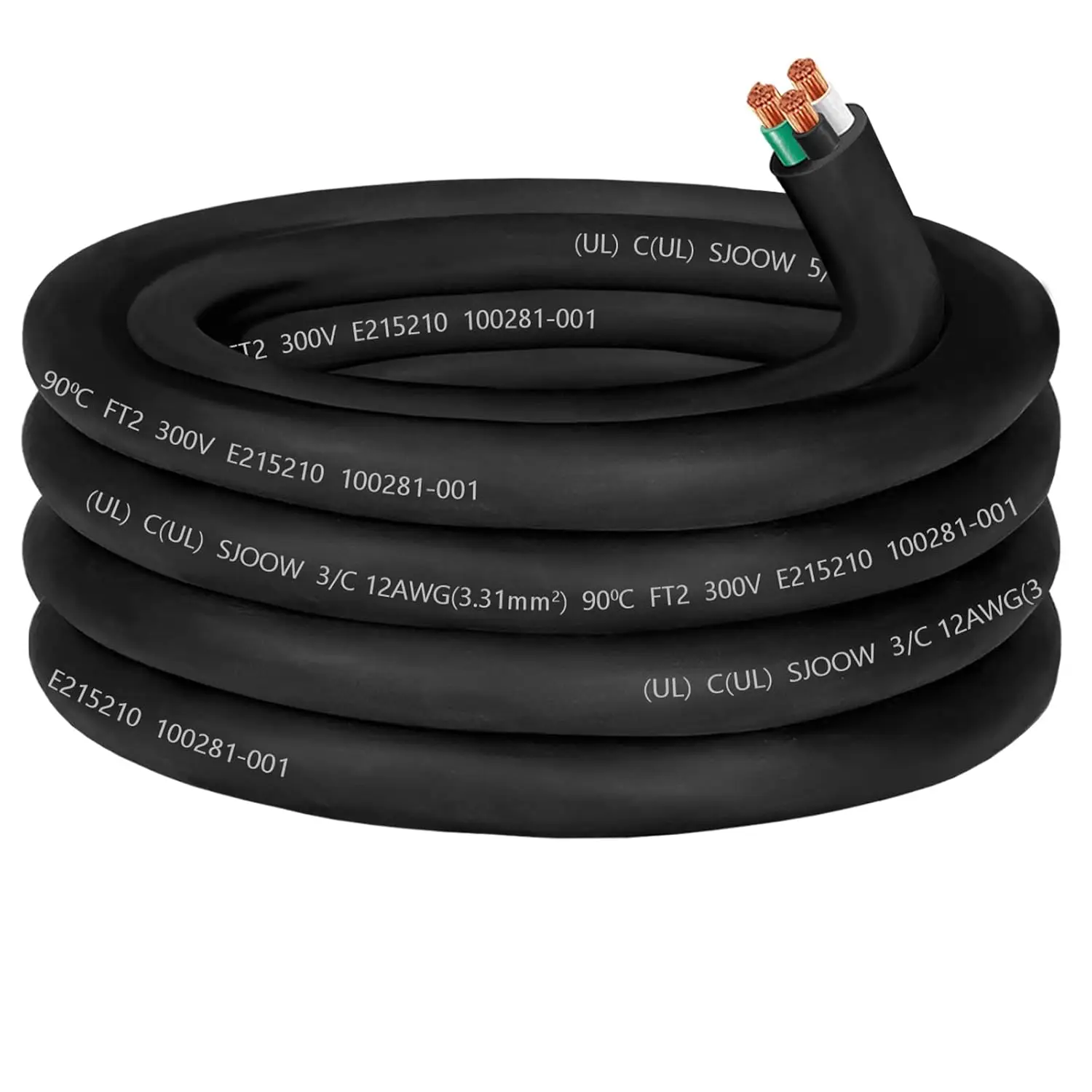 

12/3 SJOOW Portable Power Cable 25ft, 12 AWG 3 Conductor Extension Cord for Generator, RV, LED Lights, Outdoor Machinery