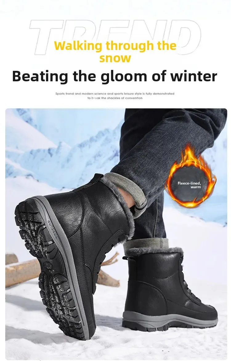 Herren-Winterstiefel, warme, mit Plüsch gefütterte Stiefeletten, rutschfeste Outdoor-Wanderschuhe, Arbeitsschuhe, Schnürstiefel, hohe Lederstiefel. – Detail 2