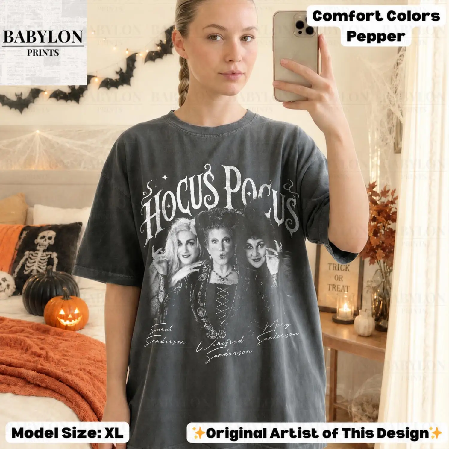 Vintage Halloween Hocus Pocus Portrait Comfort Color Shirt Sanderson Sisters Witch Halloween Billy Butcherson T-shirt