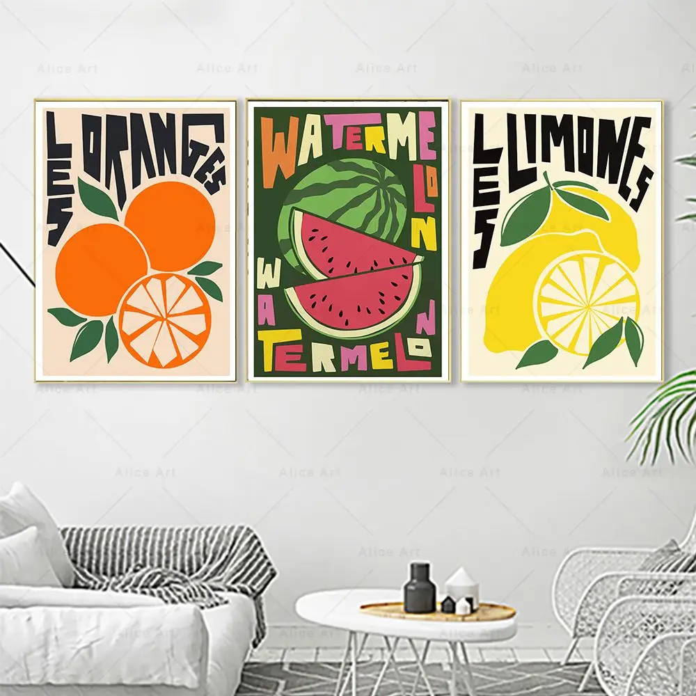 

Retro Fruit Quotes Poster Watermelon Orange Lemon Wall Art Print Canvas Painting Wall Art Pictures For Living Room Home Decor