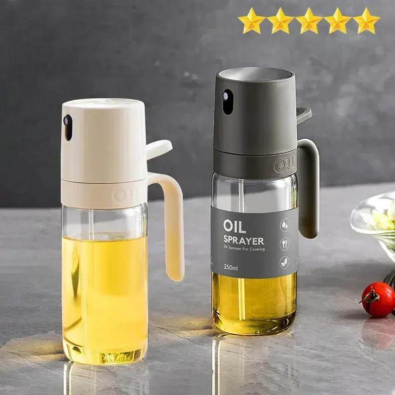 【Ventas calientes】 NUEVA botella de spray de aceite 250 ml Dispensadores de cocina de vidrio de alto borosilicato Pulverizador de aceite de oliva Mister para ensalada freidora de aire