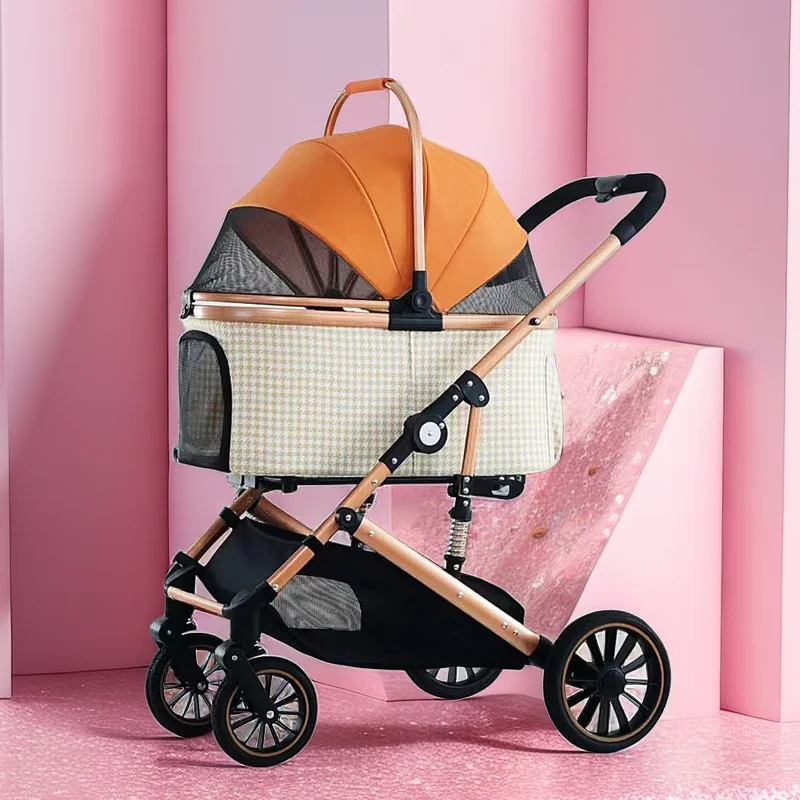 Luxury pet carrier wholesale multi color outdoor travel 4 wheel pet carrier stroller fold dog carrier city walk strolling cart