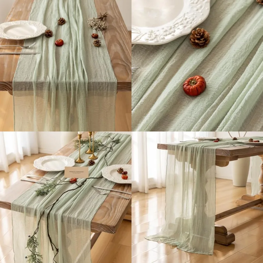 

0pcs Spring Easter Cheesecloth Table Runner 20 Inch 0 Feet Rustic Boho Cheese Cloth Runner for Wedding Baby Shower Bridal Showe