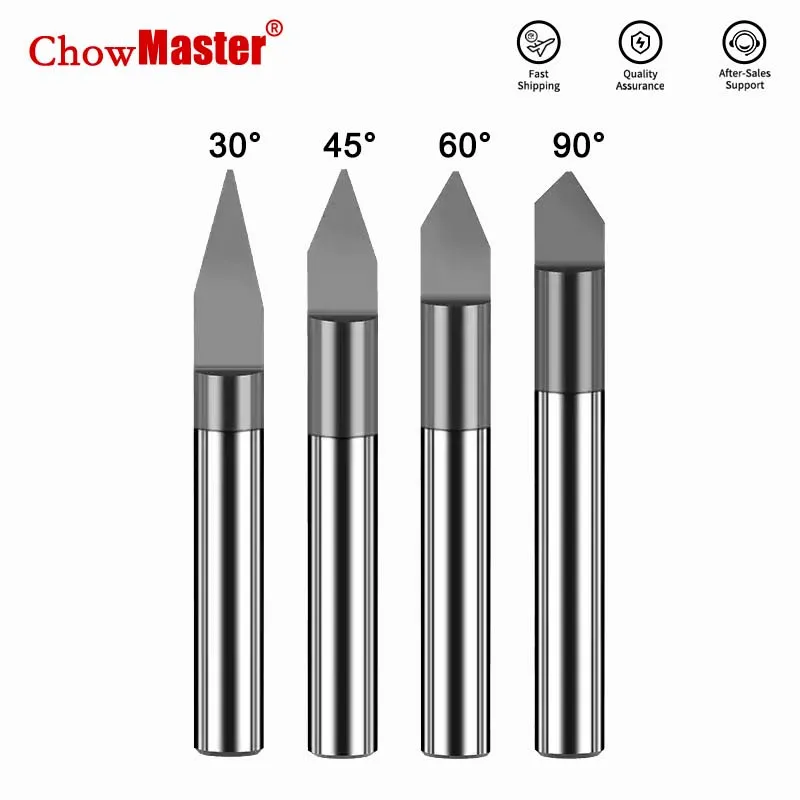 Chowmaster 3.175mm Carbide Engraving Cutter 20/30/45/60/90DEG Coated V Shape Tungsten Carbide Milling Cutter for Aluminum Copper