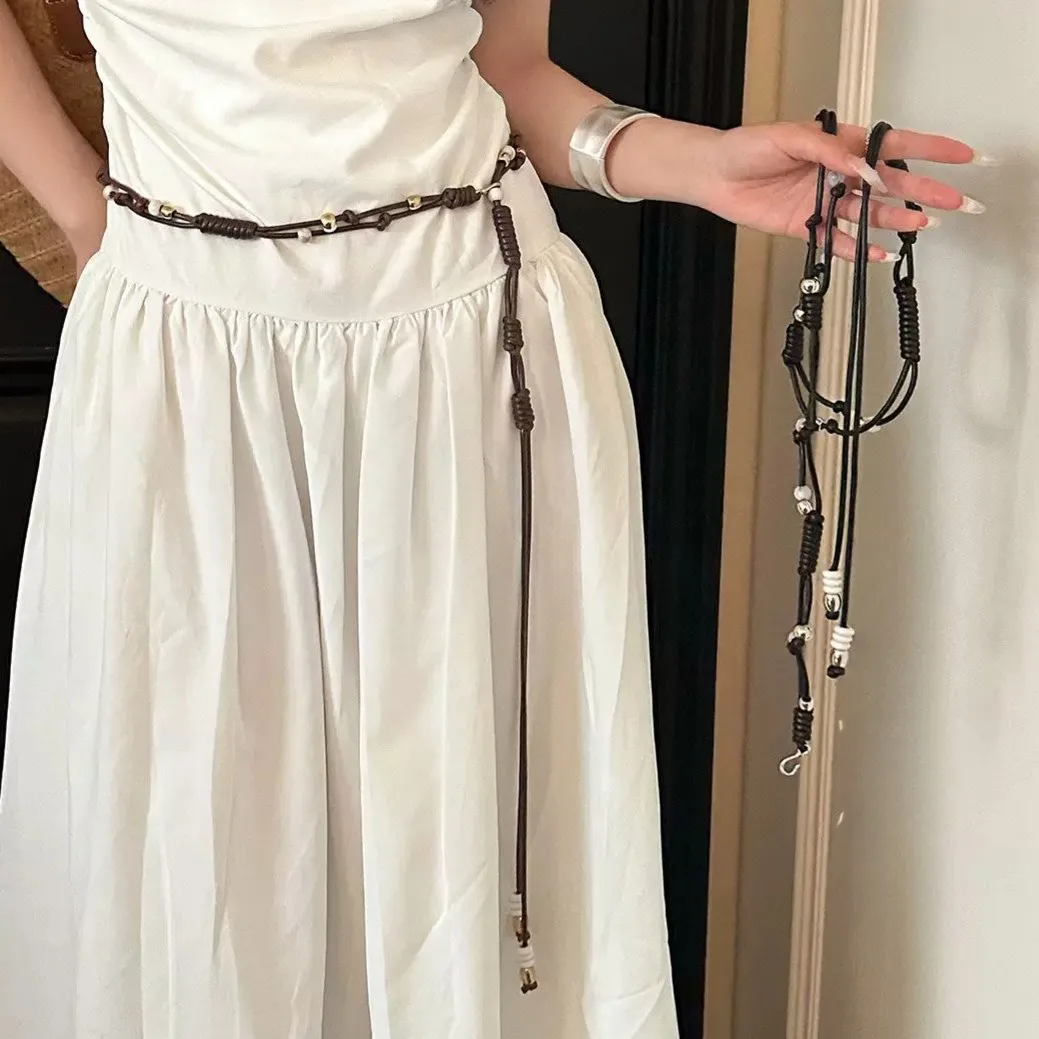 Browan Beaded Woven Waist Belt Women's Bohemian Vintage Waist Chain Rope New 2026 Decorative Ethnic Style Three Strand Stitching