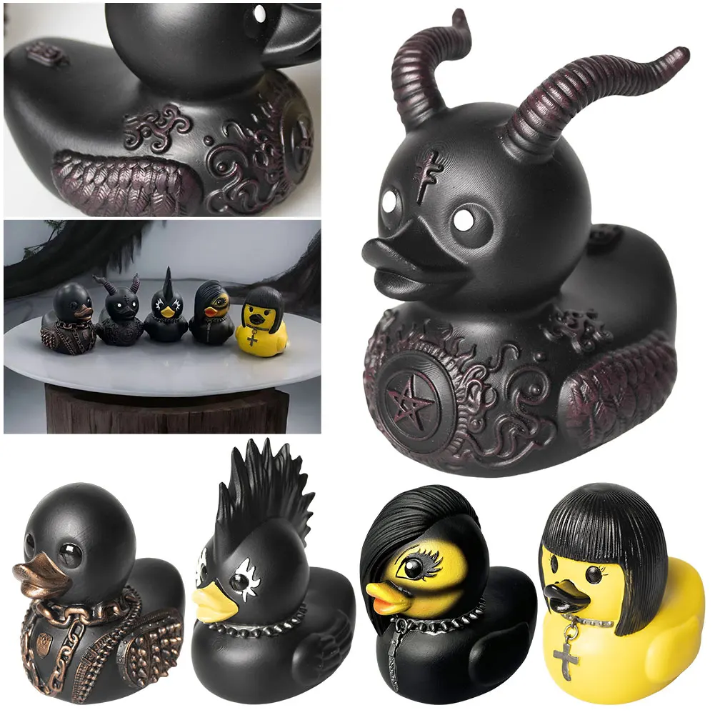 Resin Duck Statue Novelty Devil Duck Ornament Gothic Duck Sculpture Animal Figurine Duck Collectable Toys for Car Interior