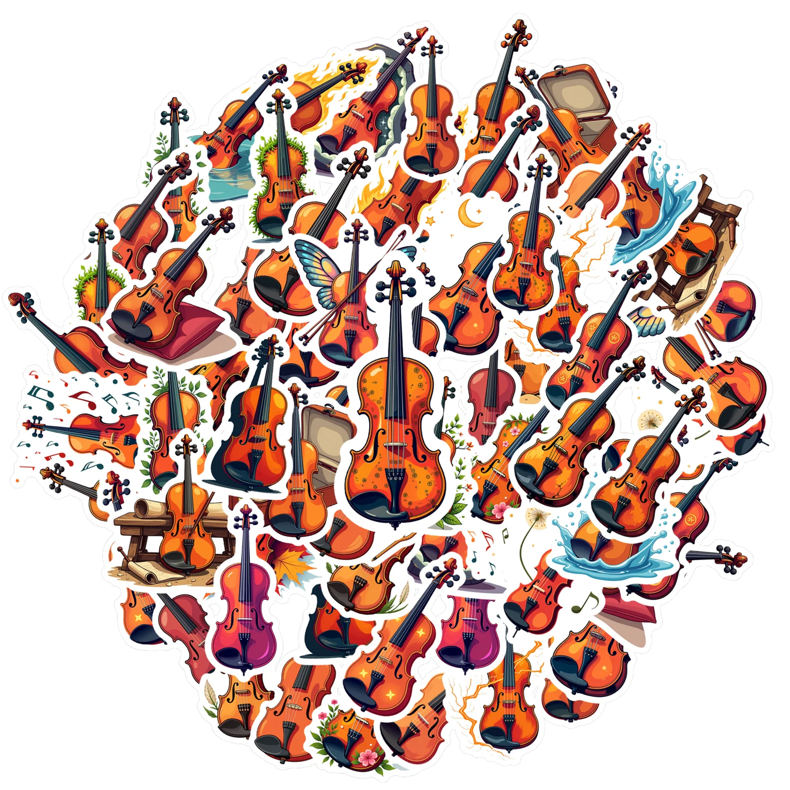 35pcs-70pcs Artistic Violin Stickers Cartoon Instruments Kids Stickers Toy PVC Sticker For Suitcase Fridge Phone Luggage DIY