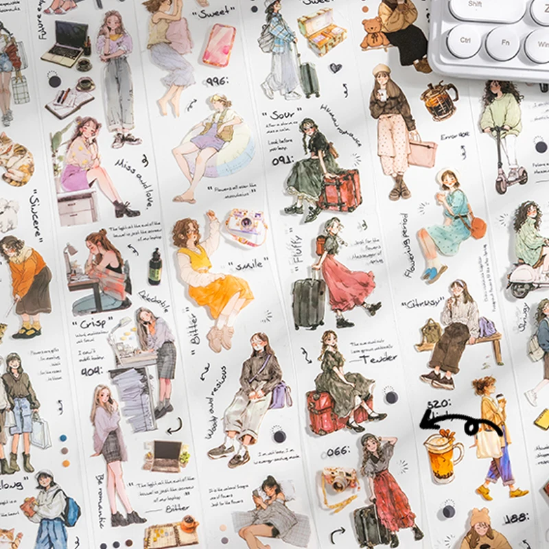 3rolls Characters Wear to Work PET Tape DIY Handbook Material Collage Phone Case Greeting Card Calendar Scrapbook Notebook Diary