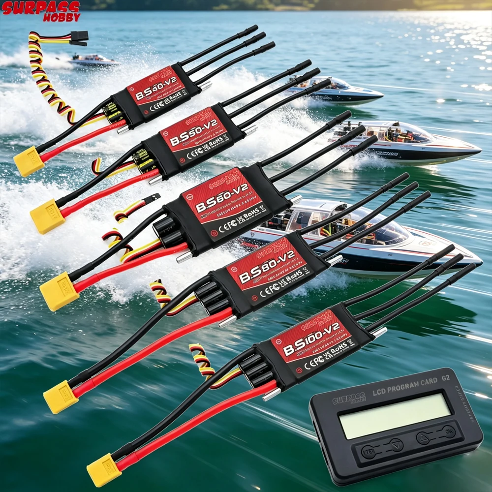 SurpassHobby Brushless ESC 40A 50A 60A 80A 100A V2 2-6S Electronic Speed Controller with Ubec XT60 Plug for RC Boat