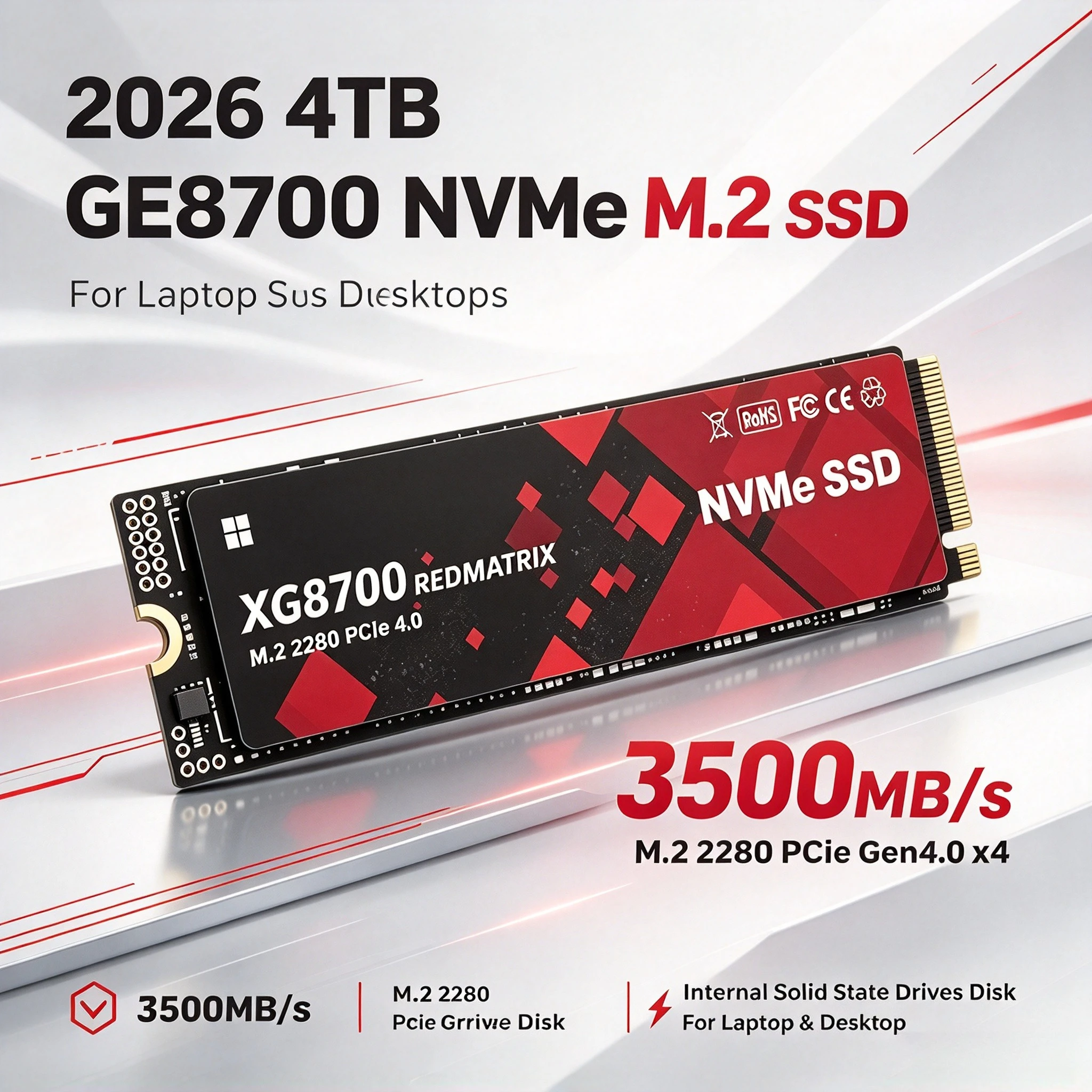 XG8700 M.2 NVMe SSD PCIe 4.0 3500MB/s 500GB 1TB 2TB 4TB Capacity High‑Speed Internal Gaming Solid State Drive for PC Laptop
