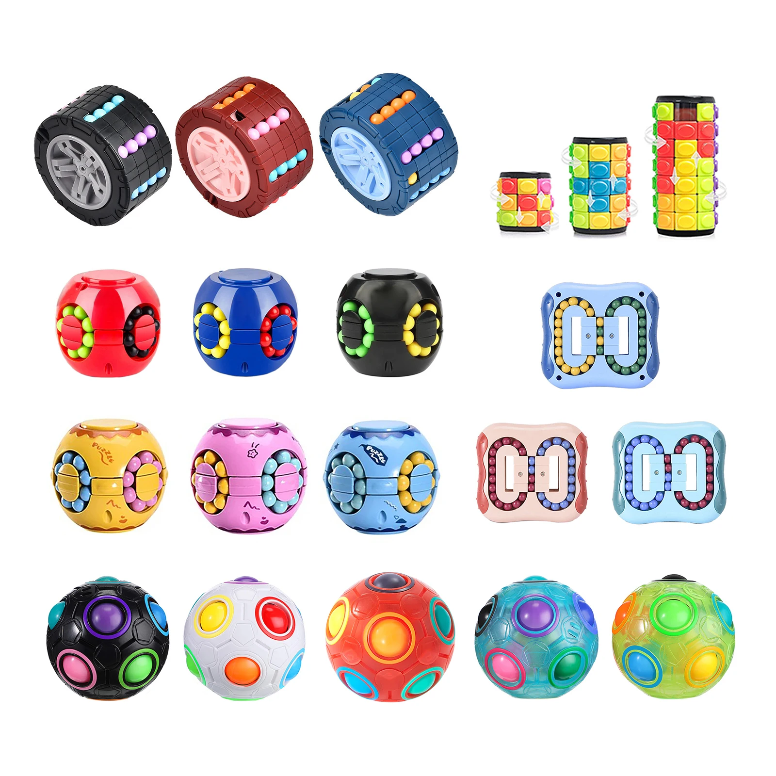 3D 원통형 매직빈 퍼즐 큐브 회전 슬라이드 자이로 피젯 토이 스피너 볼 안티 스트레스 손가락 IQ 게임 (어린이 및 성인용)