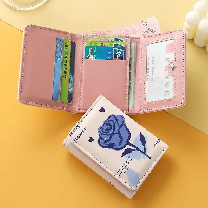 BOMO Dompet untuk wanita motif bunga dompet cantik desainer modis kulit Pu dompet koin pendek dompet kartu kasual tren 2024