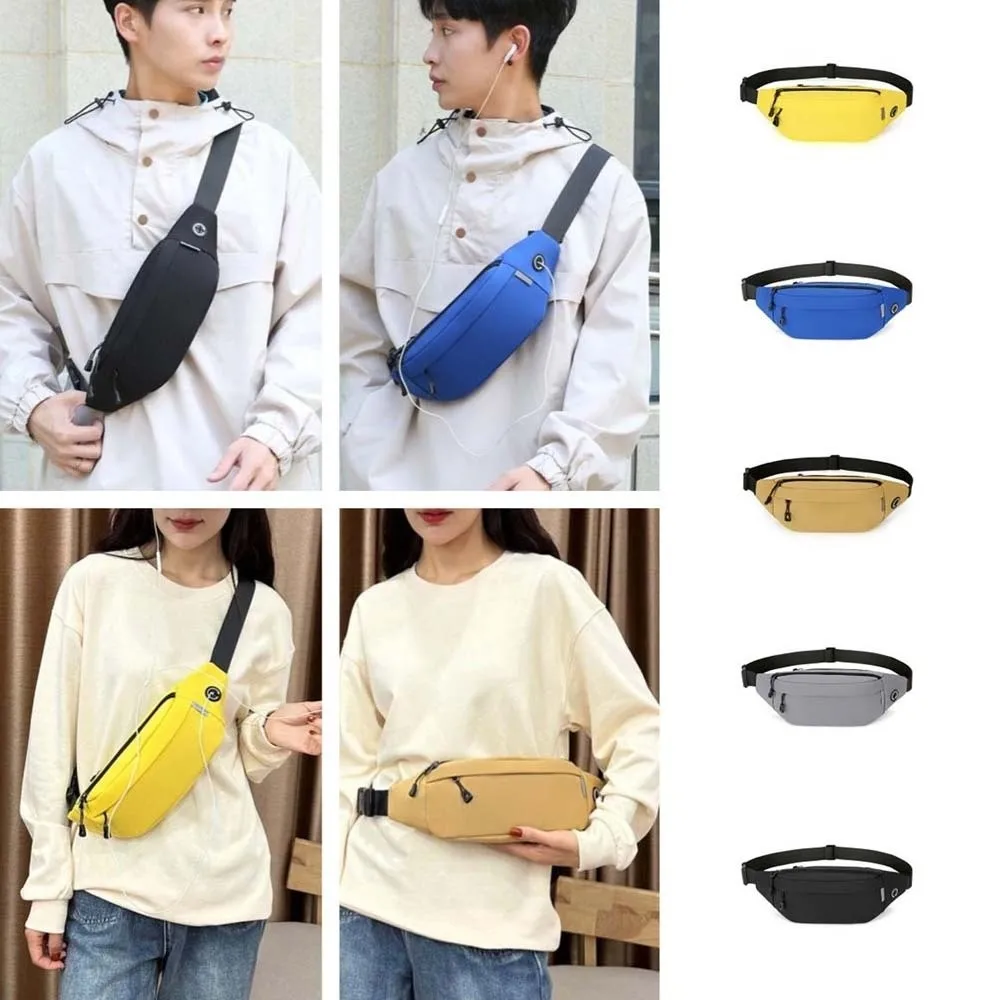 Waterproof Crossbody Chest Bag Oxford Cloth Lightweight Men Fanny Phone Pack with Headphone Jack Belt Pouch Bag