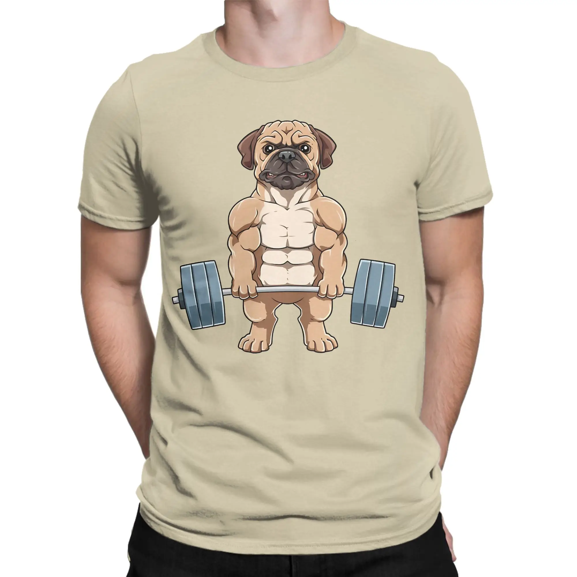 Pug Fitness Muscles Workout Weight Weightlifting T-Shirts for Men  Vintage Cotton Tee Shirt Crewneck Short Sleeve T Shirts Tops