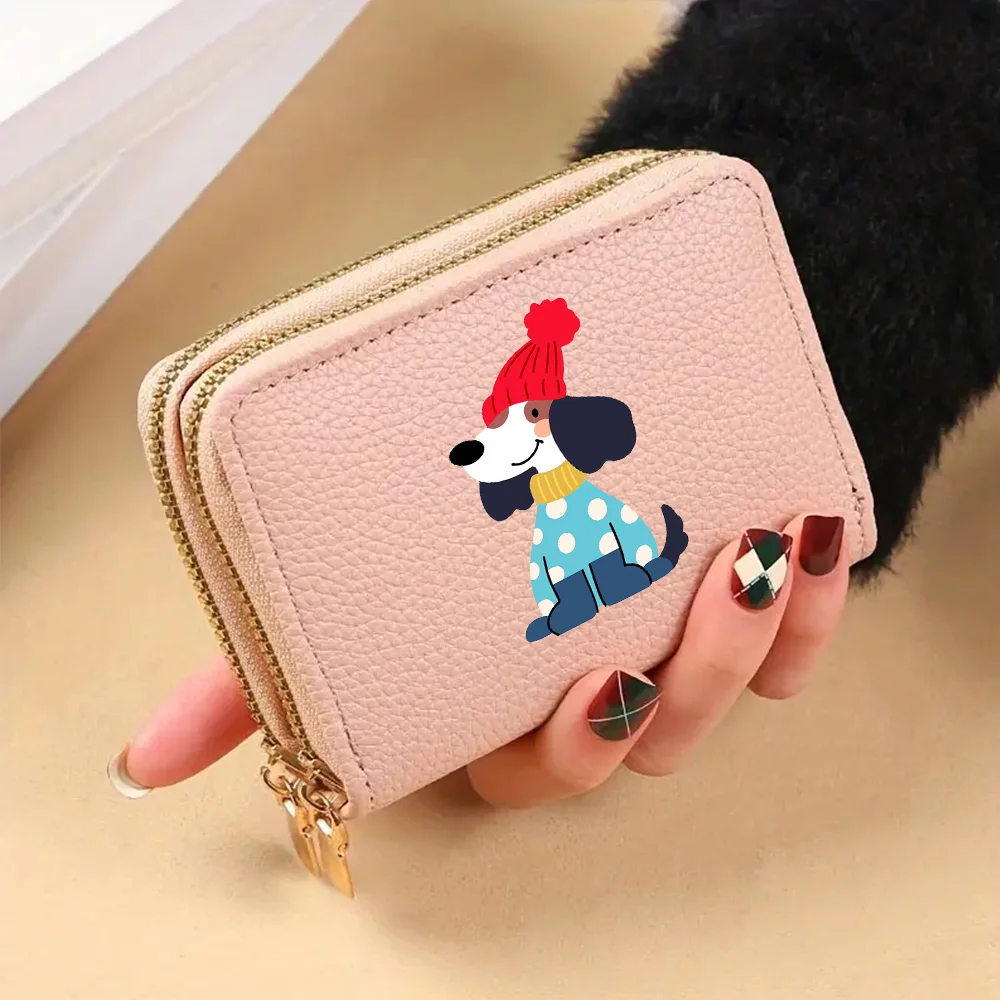 Ladies Cute Wallet with Dual Zippers And Multiple Card Slots PU Leather Zipper Coin Purse