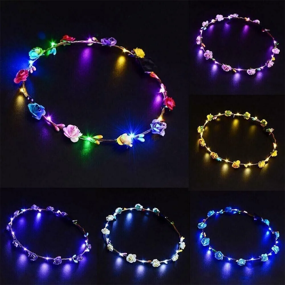 1/5Pcs LED Light Flower Headband Garland for Women Luminous Headpiece Wedding Crown Hairbands Birthday Party Hair Accessories