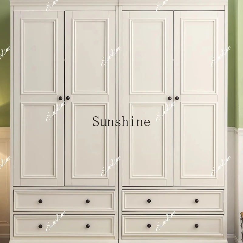 Furniture American solid wood wardrobe small apartment two doors storage white modern simple household bedroom  FT