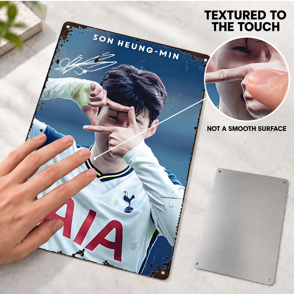 Son Heung-Min Football Player Printed Poster Customized Aluminum Metal Sign Cinematic Style Wall Art For Bedroom Sports Fan Gift