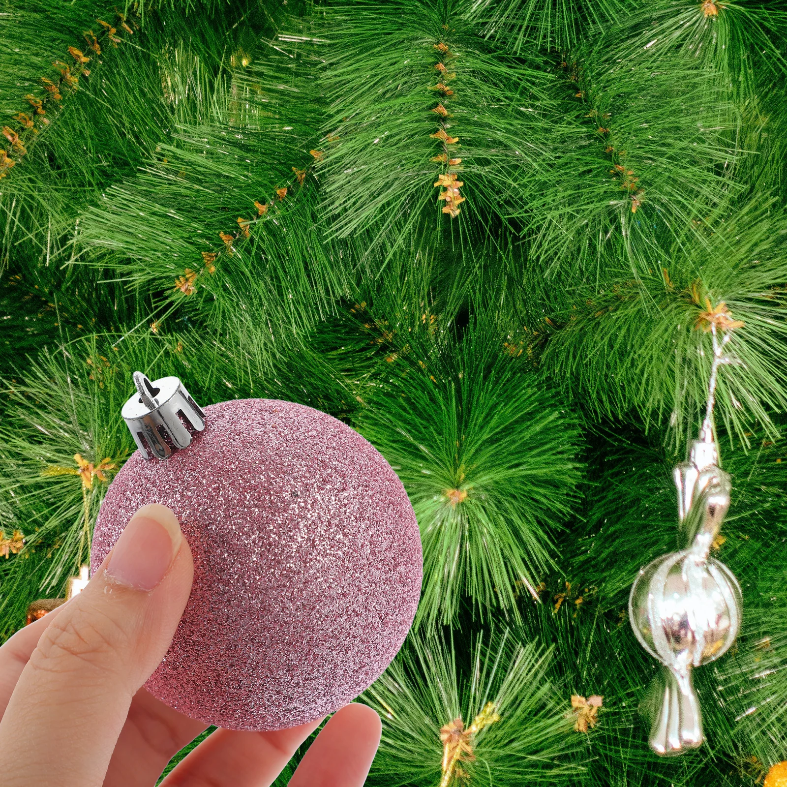 

45 Pcs Christmas Tree Decorations Pink Xmas Balls naments Hanging Tree Top Star Set Plastic Festive Supplies