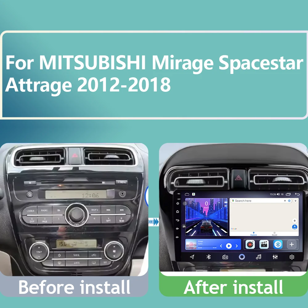 Android 16 Auto Radio Car Multimedia GPS Video For Mitsubishi Mirage Attrage 2012-2018 Space Star 2014 Wireless CarPlay 4G WiFi