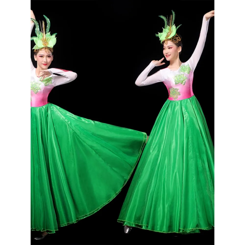 2024 new opening dance big skirt female lights in the Chinese style stage costume modern dance accompanying dance table costume