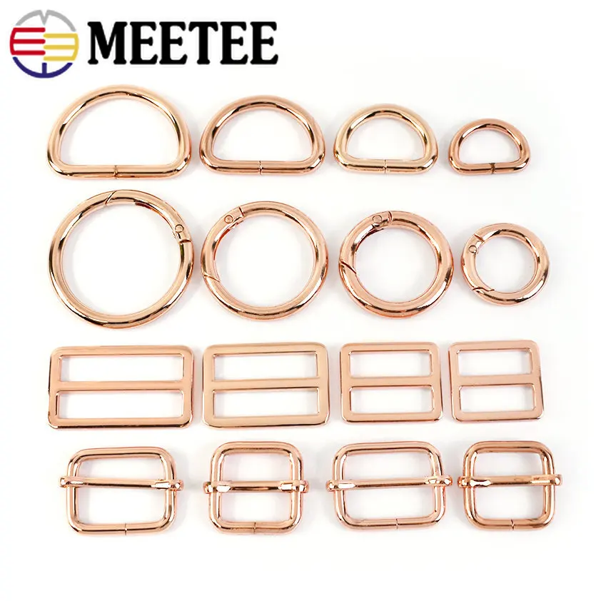 5Pcs 20-38mm RoseGold Metal Buckle Carabiner Hook Tri Glide Slider D Ring Backpack Hooks KeyRing Clasp DIY Hardware Accessories