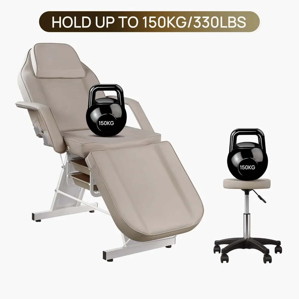 73" Adjustable Facial Massage & Tattoo Chair with Stool – for Artists, Estheticians Salon Spa Use