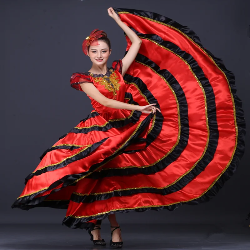 Frauen Spanisch Flamenco Stierkampf Chor Kostüm Erwachsene Weibliche Chor Große Schaukel Kleid Spanisch Bühne Leistung Tanzen Rock