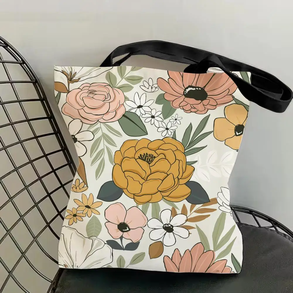 Vintage Blumen-Aufbewahrungstaschen Canvas Doppelseitig Bedruckte Modische Schulter-Tragetasche Einkaufstasche Geschenk Öko-Handtaschen