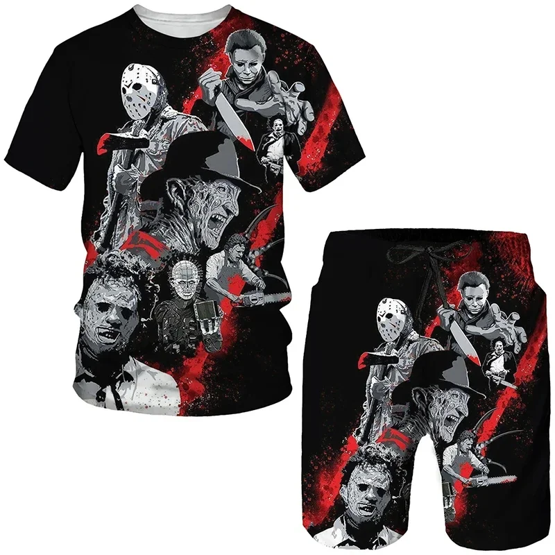 Ensemble de survêtement imprimé clown 3D pour hommes, t-shirt et short, olympiques 2 pièces, streetwear décontracté, vêtements d'été trempés, hip hop