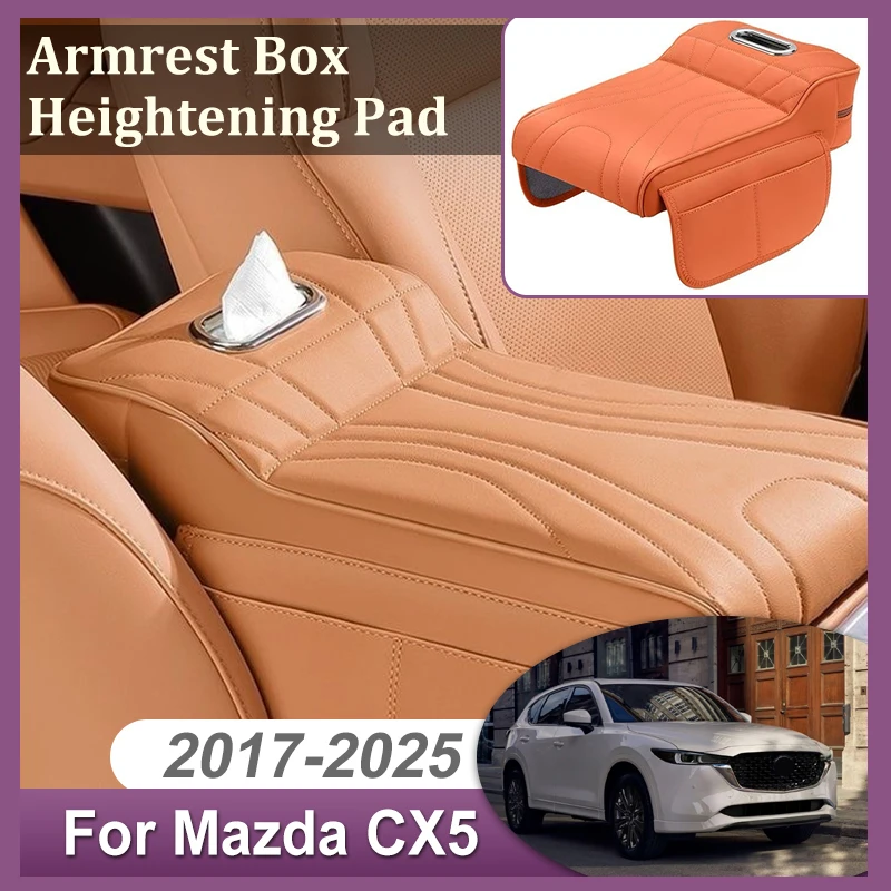 Car Armrest Box Height For Mazda CX5 CX-5 CX 5 MK2 KF 2017~2025 Tissue Box Increase Pad Leather Protective Cover Accessories