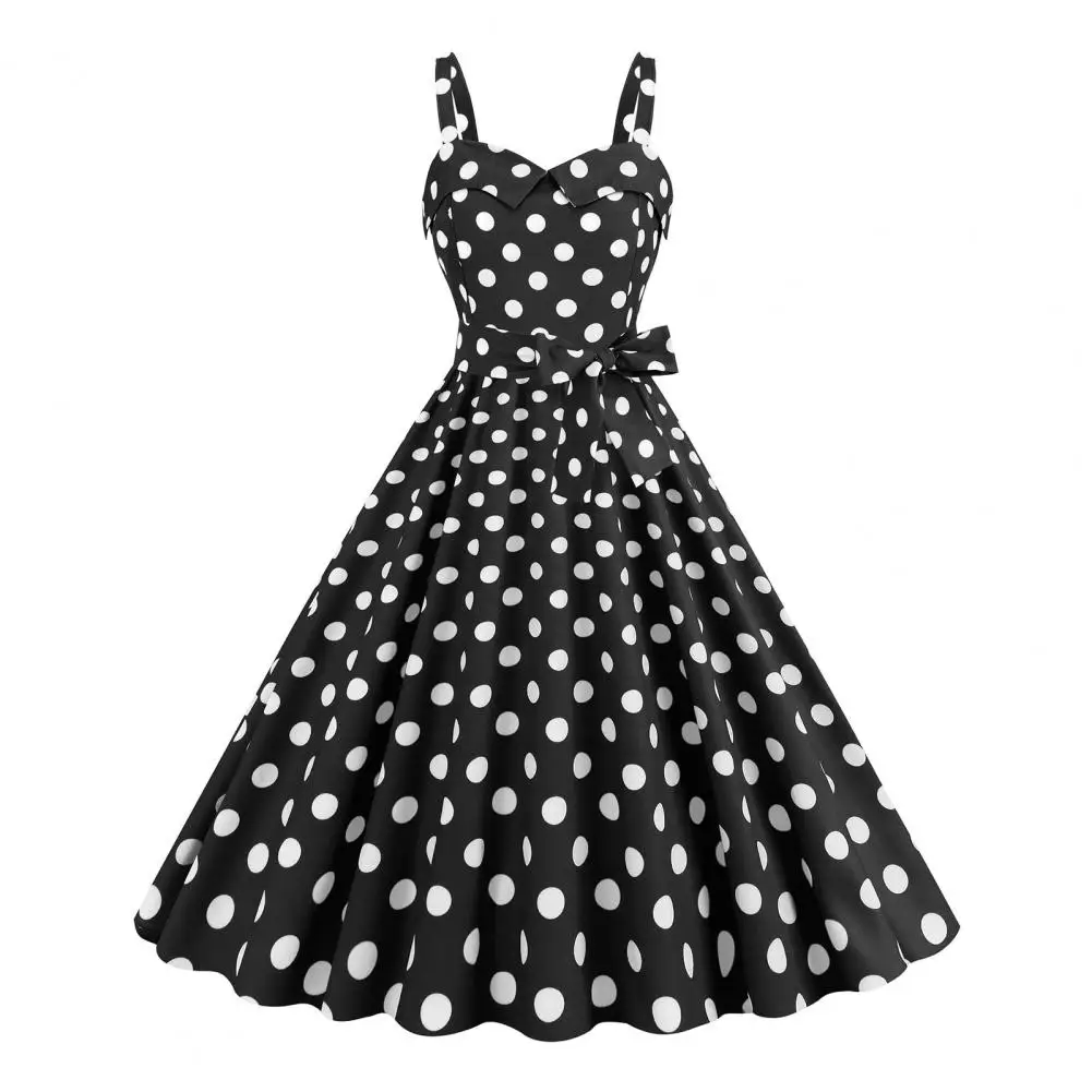 50s Retro Polka Dots Women Vintage Dress Dot Print 1950s Movie Style Dress Sexy Backless Tight Waist Midi Dress Evening Dresses