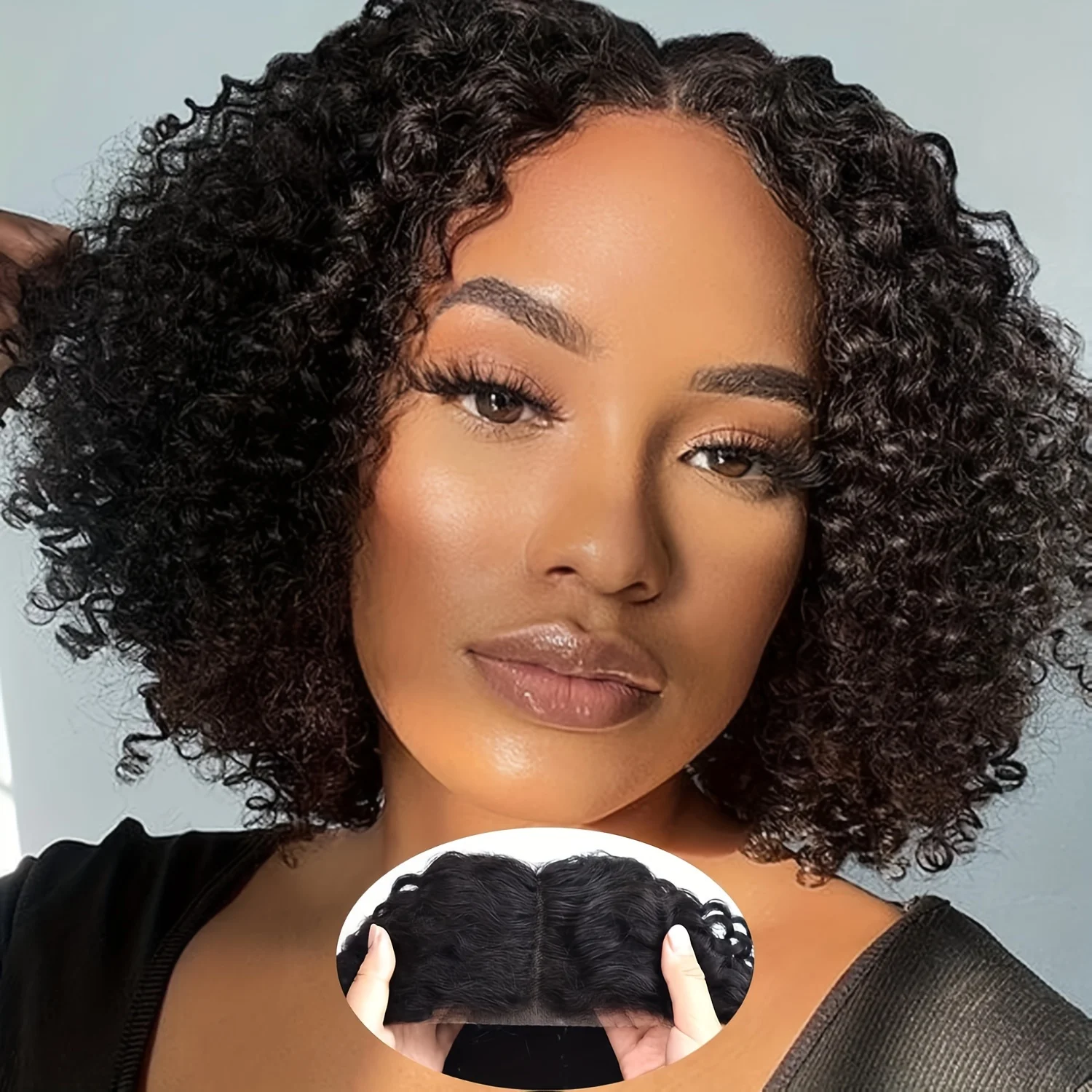 باروكة شعر بشري مموجة 4X4، لون أسود طبيعي، باروكة شعر بشري للاستخدام اليومي للحفلات، باروكة قصيرة مجعدة للنساء