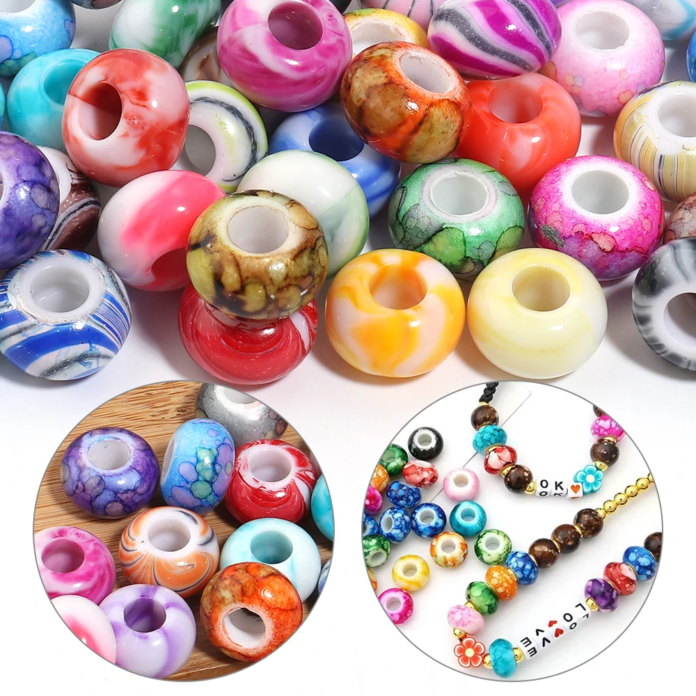 30pcs Imitation Ceramic Acrylic Beads Flower Pattern Abacus Spacer Beads Mixed Color for DIY Bracelet Necklace Jewelry Making view 2