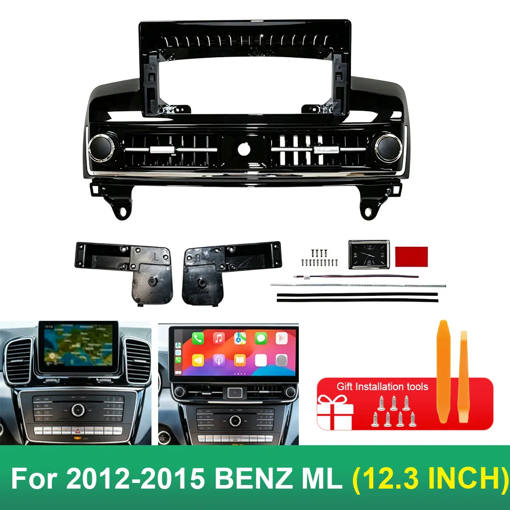 For BENZ ML 2012-2015 UV Black 12.3 Inch Android Car Radio Fascia Frame Stereo Head Unit Dash Panel Cover Trim Kit