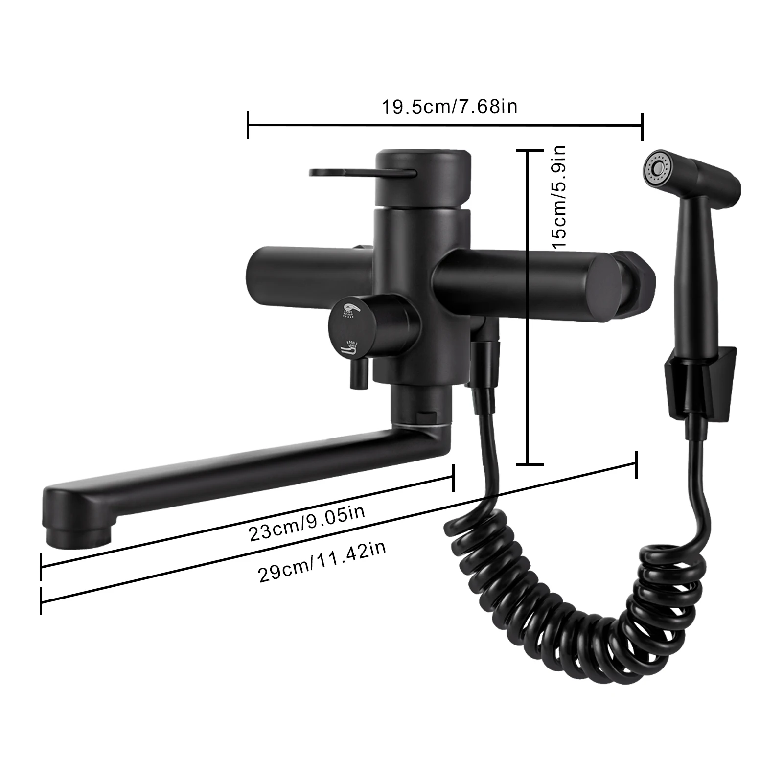 Wall Mounted Wall Mixer Tap with Spray Gun and 3 Water Jet Types Kitchen Tap Sink Mixer Tap 360° Rotatable Stainless Steel