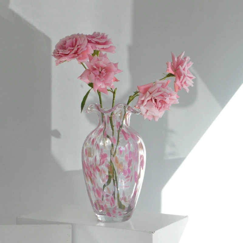 Medieval pink golden cherry blossom glazed vase high-end art living room dining table hotel entrance soft