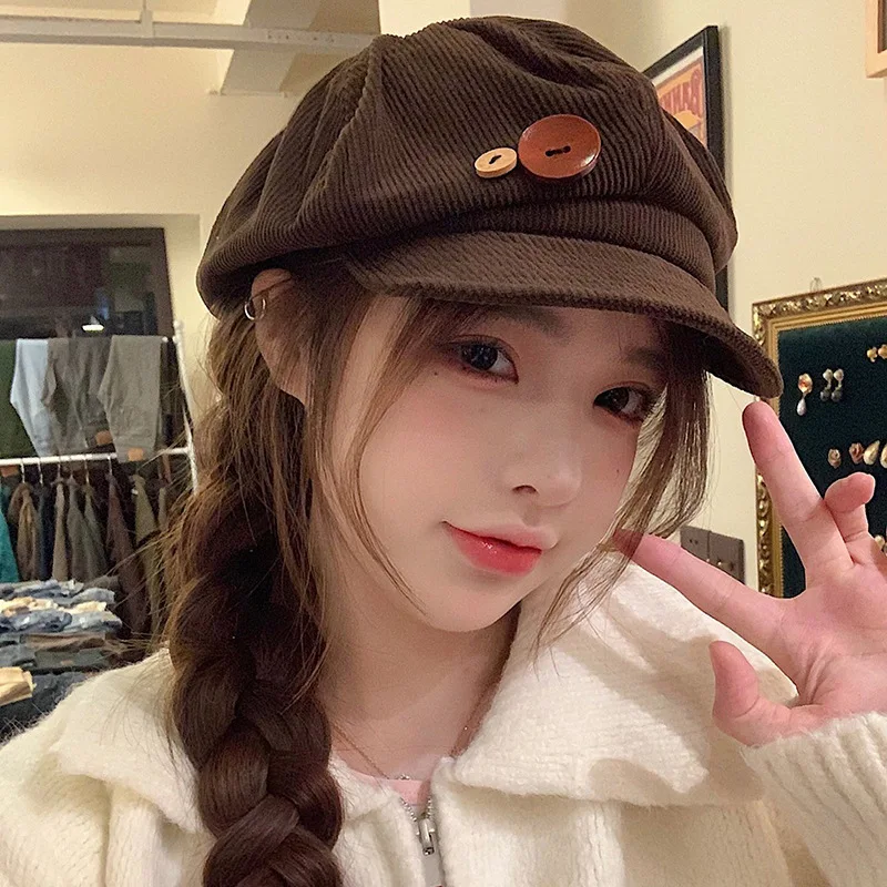 Corduroy Beret Hat for Women Winter Warm Casual Artist Newsboy Cap Solid Style Accessory Product