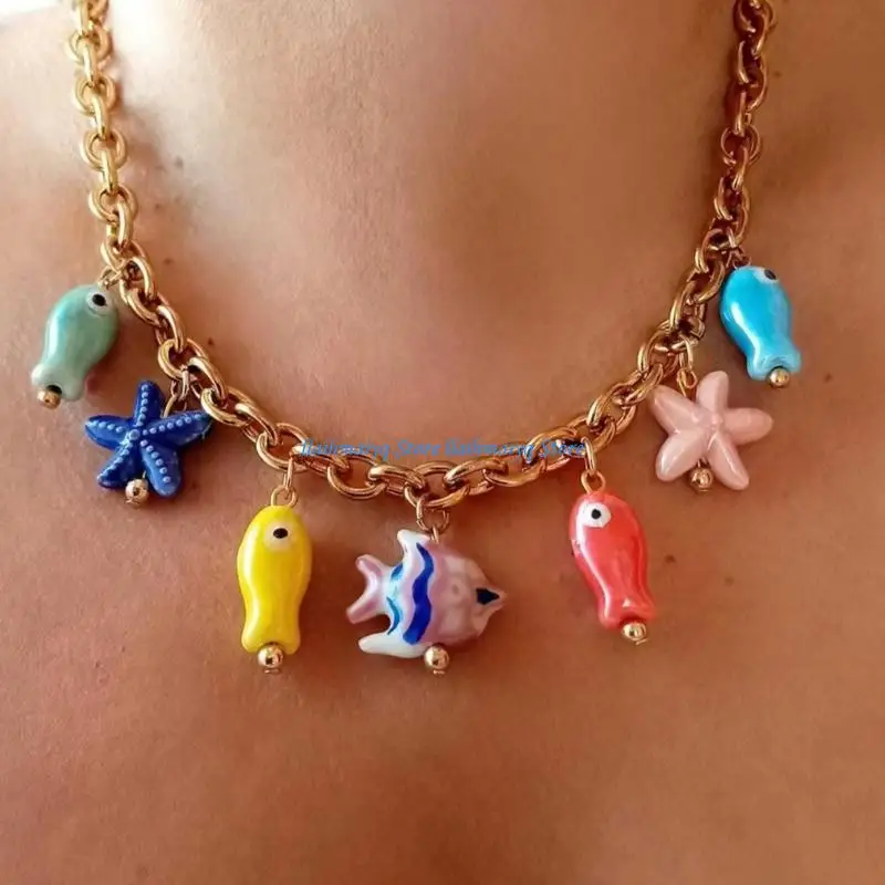 573B قلادة الأسماك الأنيقة ذات الطابع السمك المصنوع من الفولاذ المقاوم للصدأ واللكنة السيرامي #5