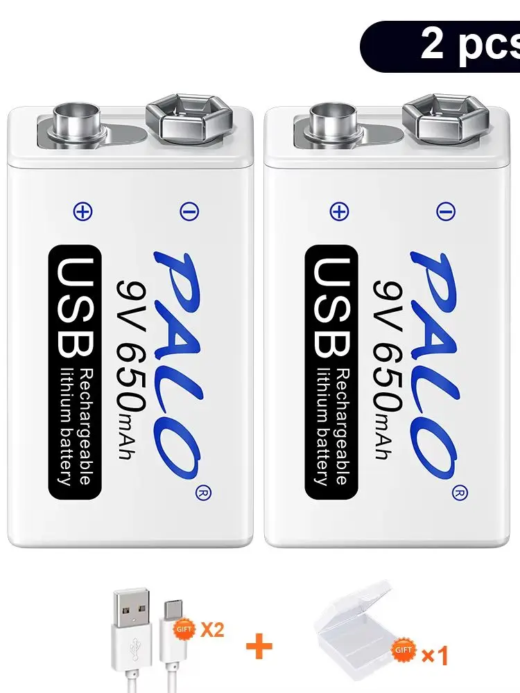 Akumulator PALO 9V 650mAh 6F22 Type-C 9V Li-ion do multimetru, mikrofonu, zabawek, pilota zdalnego sterowania, KTV — zdjęcie produktu 7