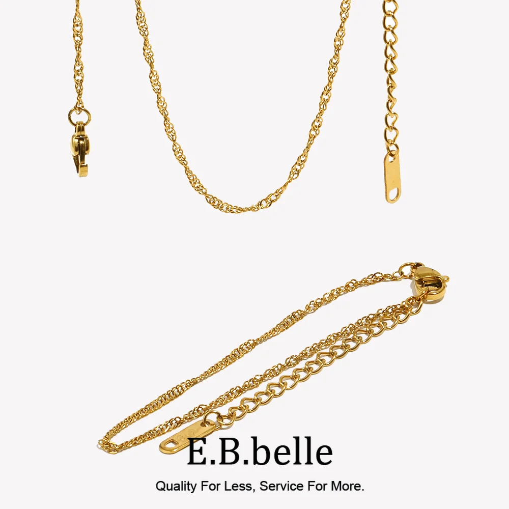 E.B.belle Fashion Water-wave Gold Bracelets for Girl Tarnish Free Anti-allergy Stainless Steel 18K Gold Plated Chain Bracelet