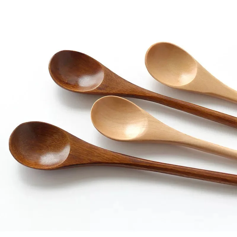 Japanese-Style Handmade Solid Wood Spoon, Soup Spoon, Cutlery, Cute Dessert Coffee Spoon, Long-Handled Stirring Spoon, Honey Spoon, 1 Piece