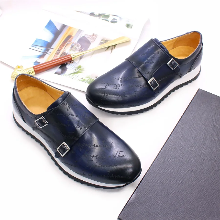 Classic Men\'s Leather Shoes Double-breasted Round Toe Comfortable Handmade Shoes Fashion Leather Shoes Wedding Men Casual Shoes