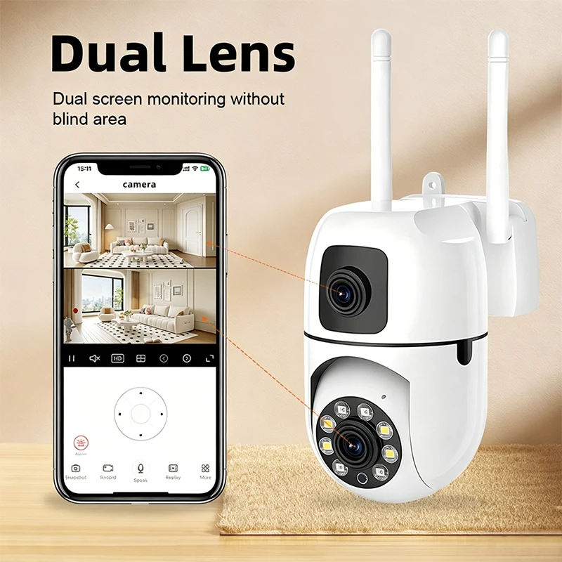 Indoor WiFi Security Camera Dual Lens 6MP 360° PTZ Motion Detection Two Way Talk Night Vision