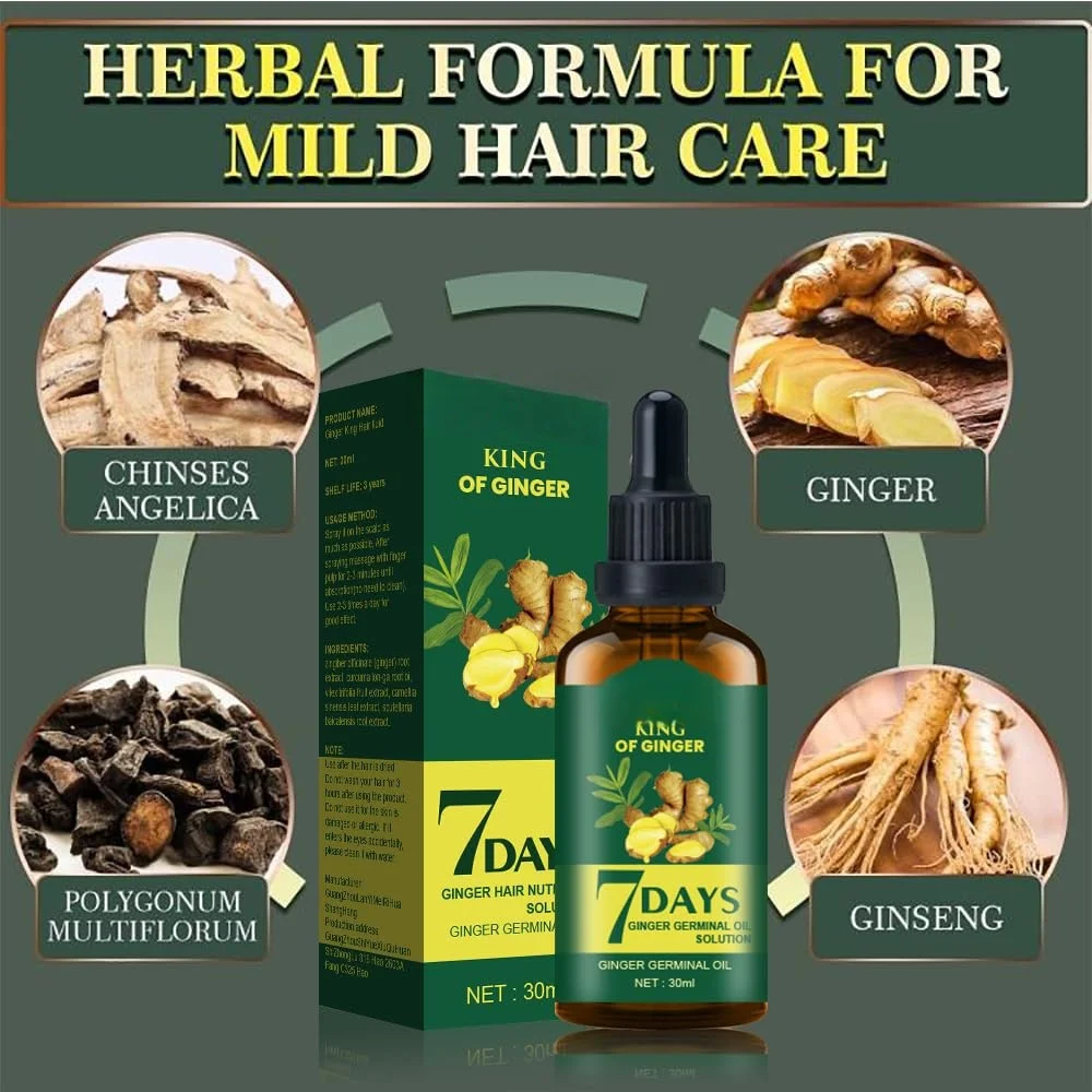 Hair Growth Oil Ginger Biotin Serum Natural Hair Loss Treatment for Men Women Thicker Hair Repair Scalp Care Essential Oil Set - view 3