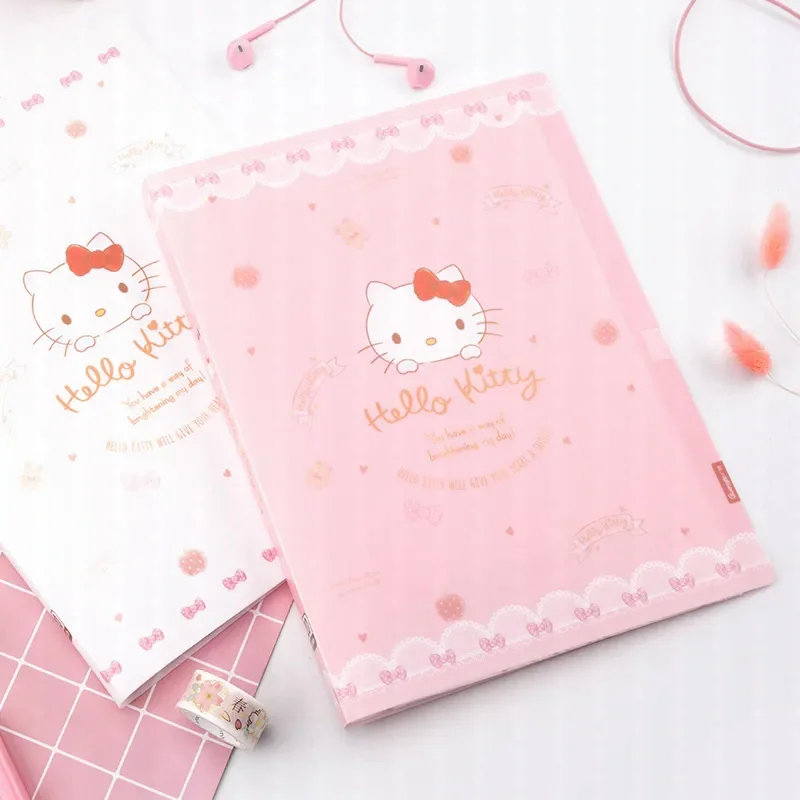 Folder Sanrio Kawaii Hello Kitty szkolne materiały papiernicze papier testowy z kreskówek Folder informacyjny A4 Folder do przechowywania z warstwową konstrukcją