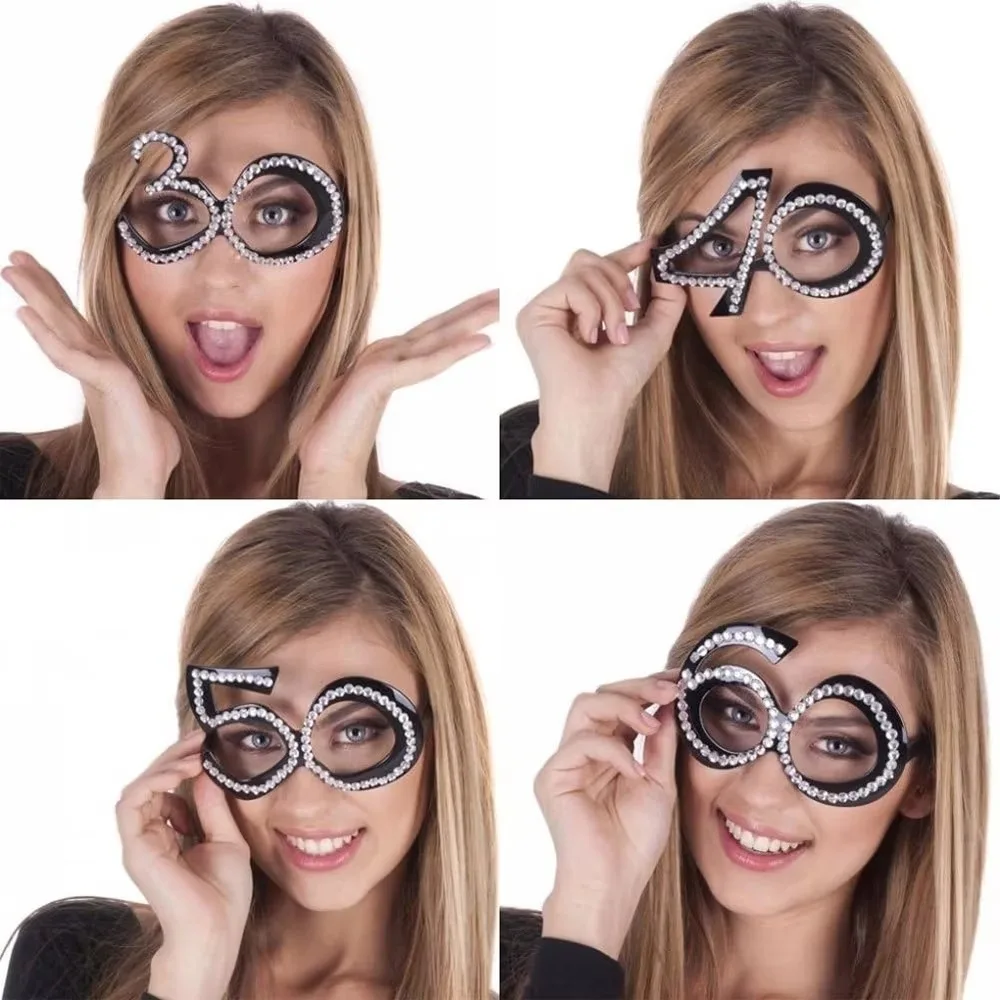 Funny Birthday Number Rhinestone Glasses 16th 18th 30th 40th 50th 60th Number Design Party Mask Rhinestone Party Sunglasses