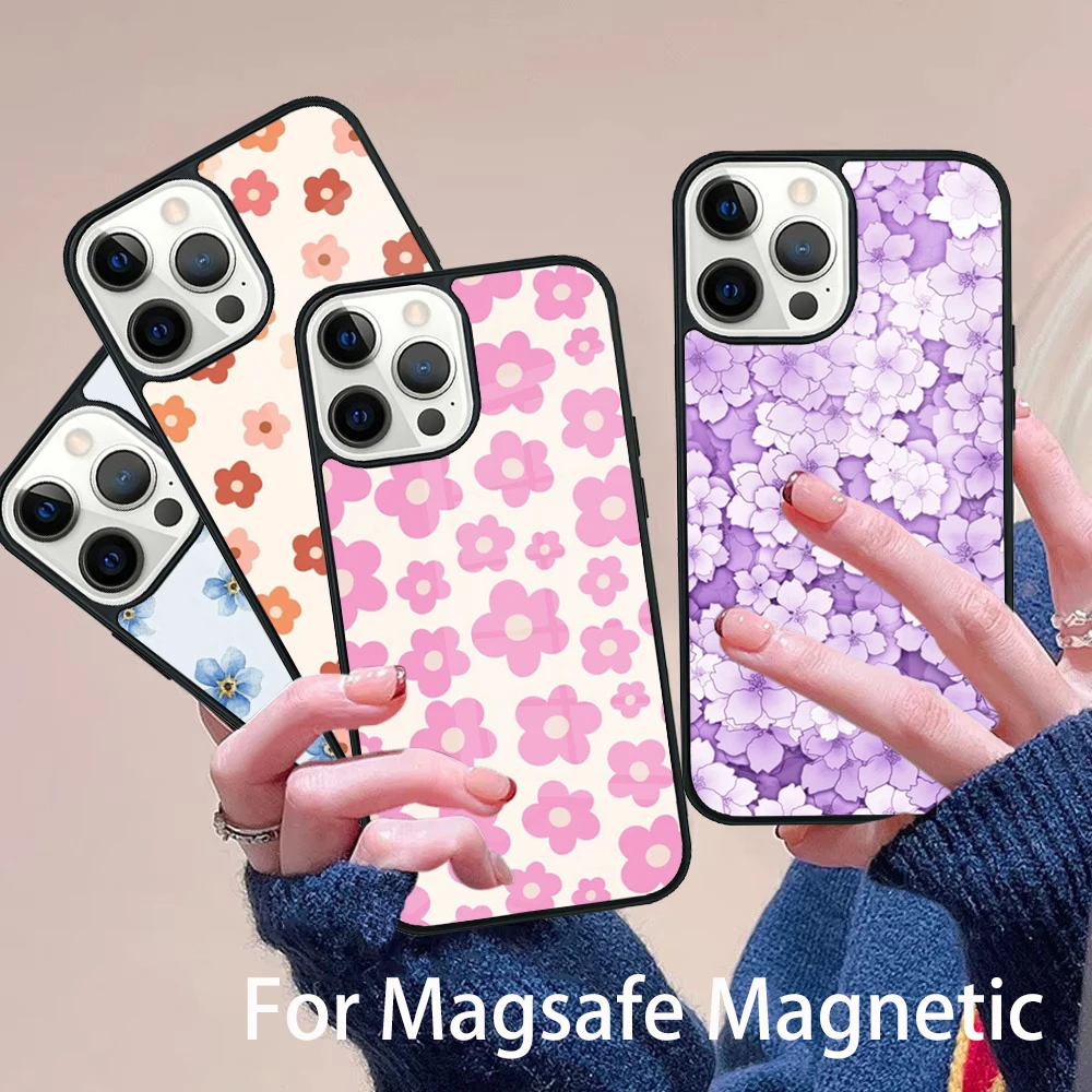 

Flower Lens Protect Phone Case Magesafe Magnetic Wireless Charge Cover For IPhone 16 11 12 13 14 15 Pro Max Plus Mini